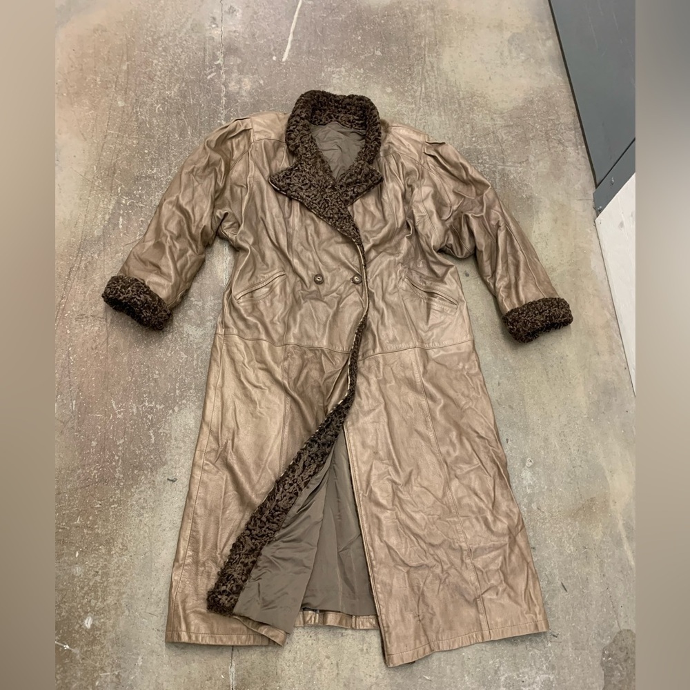Vintage‎ genuine lamb skin super soft leather maxi trench coat
